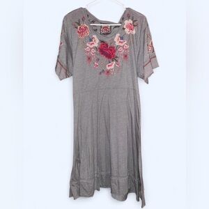 NWOT Johnny Was Gray Dress with Floral Embroidery